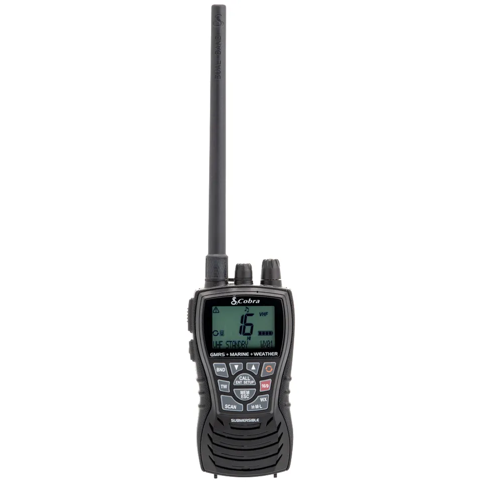 cobra-mr-hh450-all-terrain-floating-handheld-vhf-gmrs-two-way-radio-with-rewind- image 1