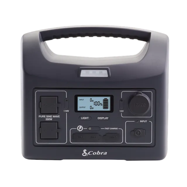 cobra-portable-power-station-200w-with-pure-sine-wave-ac-outlets-solar-rechargea image 1