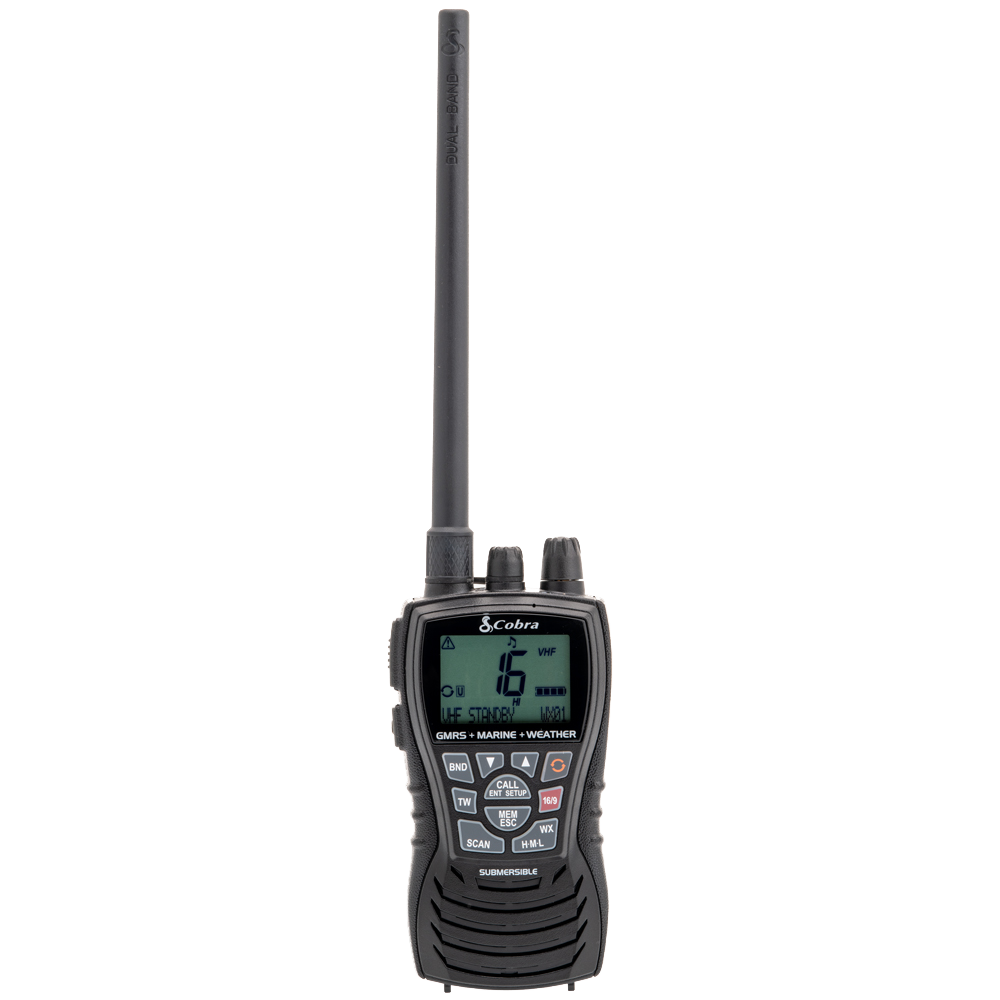 cobra-mr-hh450-all-terrain-floating-handheld-vhf-gmrs-two-way-radio-with-rewind- image 1